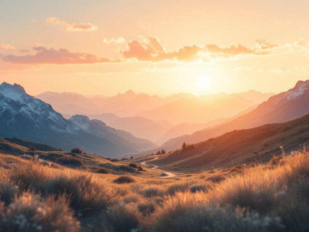 Mountain landscape at sunset with winding road, symbolizing hope and healing in addiction recovery.