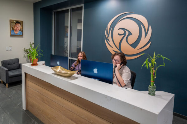 The Phoenix Recovery Center’s front desk area where intake begins.